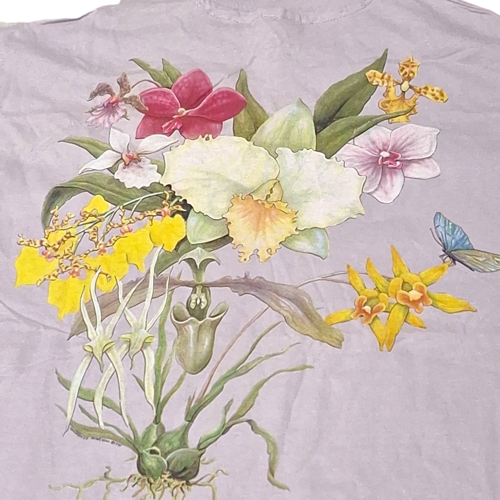 Vtg National Wildlife Orchids Light Purple Single Stitch Shirt Sz L Made In USA - Picture 5 of 13